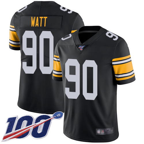 Youth Pittsburgh Steelers Football #90 Limited Black T J Watt Alternate 100th Season Vapor Untouchable Nike NFL Jersey->youth nfl jersey->Youth Jersey